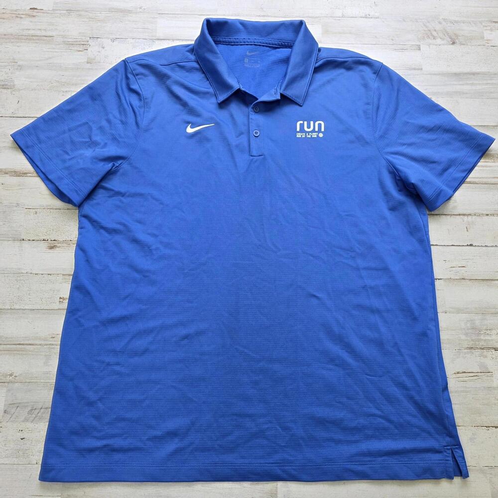 Nike Polo Shirt Mens XL Blue Dri-FIT Run Golf Athletic Performance Wicking